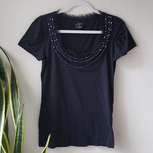 LOFT Blue Short Sleeve Tee with Accents